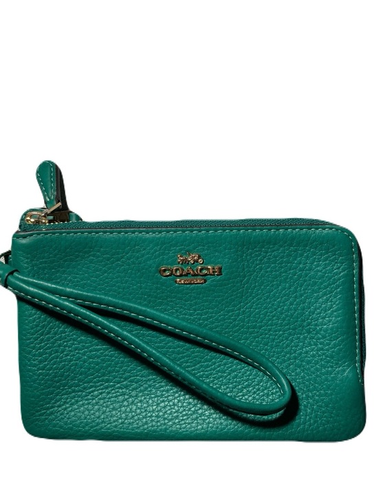 Coach Handbags - Coach CP483 Shamrock Green Pebbled Leather Corner Double Zip Wristlet EUC